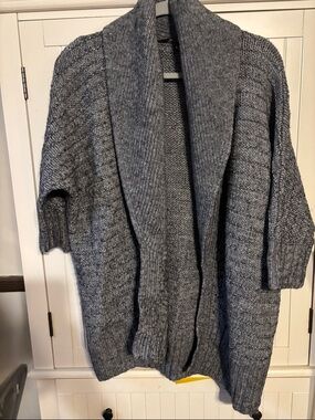 Express Gray Open-Front Shawl Collar Knit Cardigan